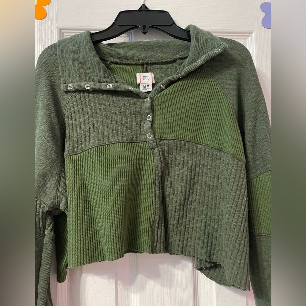 Bdg Olive Ribbed Patch Work Button-Up Top - image 2